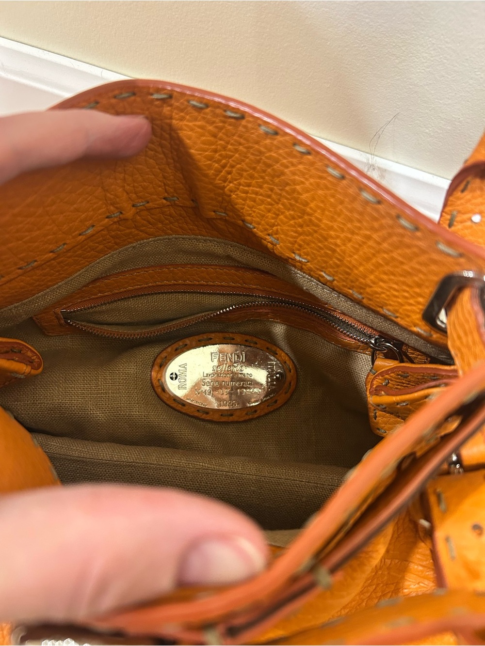 FENDI Orange Selleria Leather Villa Borghese Tote Handbag - Picture 7 of 16